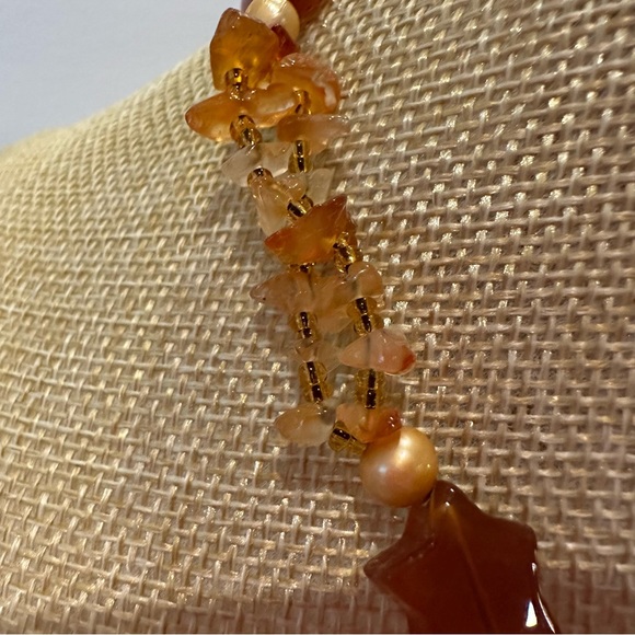 Gorgeous Genuine Carnelian Gemstone and Freshwater Pearls Necklace- orange - Picture 5 of 10